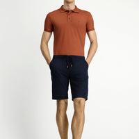 Koyu Lacivert Regular Fit Beli Lastikli İpli Pamuklu Bermuda Şort