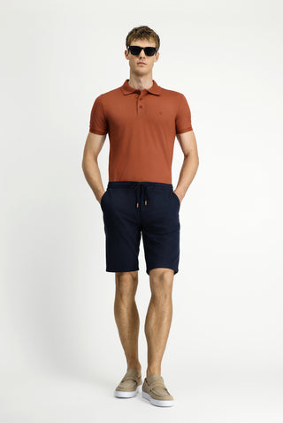  Koyu Lacivert Regular Fit Beli Lastikli İpli Pamuklu Bermuda Şort