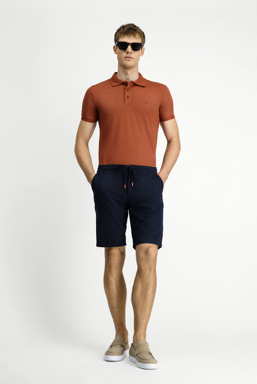 Koyu Lacivert Regular Fit Beli Lastikli İpli Pamuklu Bermuda Şort