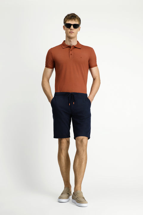 Koyu Lacivert 6 Drop Regular Fit Standart Kesim Beli Lastikli İpli Pamuklu Bermuda Şort