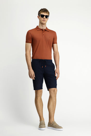 Koyu Lacivert Regular Fit Beli Lastikli İpli Pamuklu Bermuda Şort