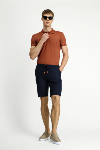  Koyu Lacivert Regular Fit Beli Lastikli İpli Pamuklu Bermuda Şort