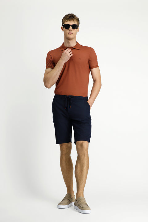 Koyu Lacivert 6 Drop Regular Fit Standart Kesim Beli Lastikli İpli Pamuklu Bermuda Şort