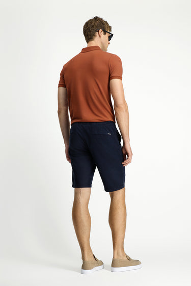 Koyu Lacivert Regular Fit Beli Lastikli İpli Pamuklu Bermuda Şort