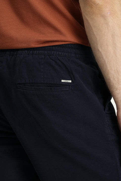 Koyu Lacivert 6 Drop Regular Fit Standart Kesim Beli Lastikli İpli Pamuklu Bermuda Şort