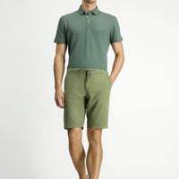 Açık Haki Regular Fit Beli Lastikli İpli Pamuklu Bermuda Şort