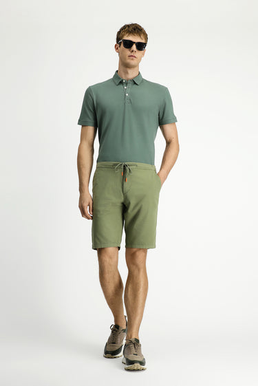 Açık Haki Regular Fit Beli Lastikli İpli Pamuklu Bermuda Şort