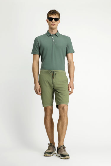 Açık Haki Regular Fit Beli Lastikli İpli Pamuklu Bermuda Şort