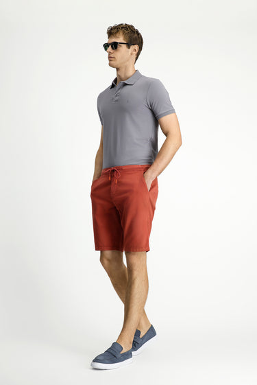 Kiremit Regular Fit Beli Lastikli İpli Pamuklu Bermuda Şort