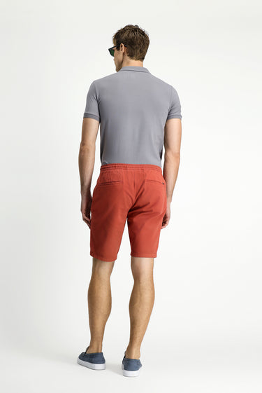 Kiremit Regular Fit Beli Lastikli İpli Pamuklu Bermuda Şort