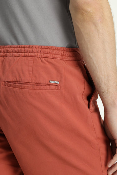 Kiremit Regular Fit Beli Lastikli İpli Pamuklu Bermuda Şort