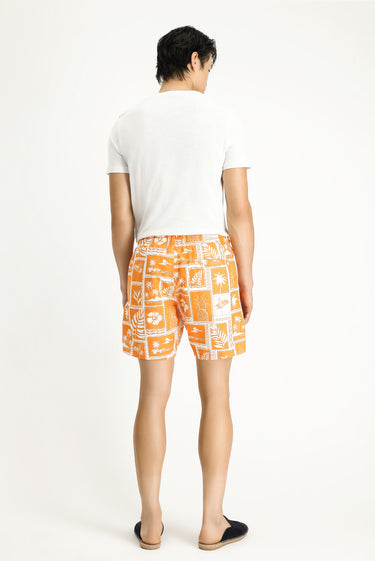  Orta Turuncu Desenli Deniz Şortu