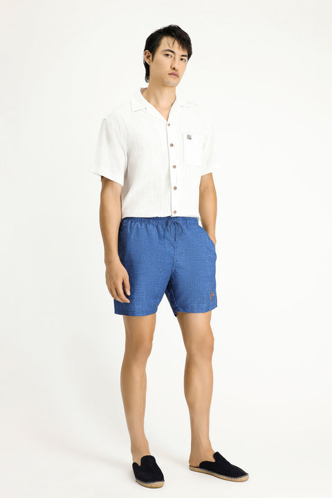 Dark Indigo Patterned Swim Shorts