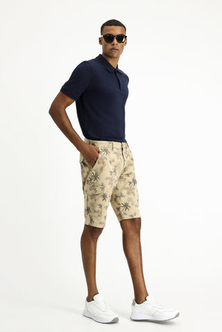  Açık Bej 4 Drop Relaxed Fit Rahat Kesim Baskılı Likralı Bermuda Kargo Şort