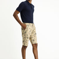 Açık Bej Regular Fit Baskılı Likralı Bermuda Kargo Şort