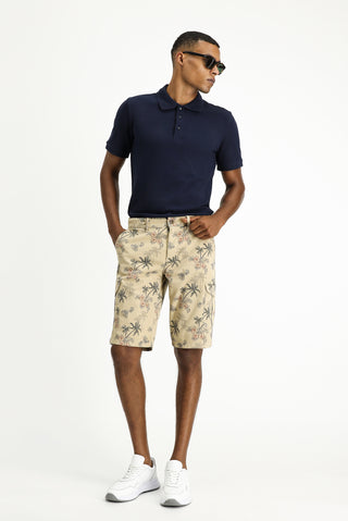  Açık Bej 4 Drop Relaxed Fit Rahat Kesim Baskılı Likralı Bermuda Kargo Şort