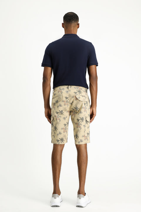 Açık Bej 6 Drop Regular Fit Standart Kesim Baskılı Likralı Bermuda Kargo Şort