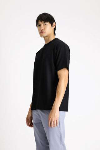  Siyah Bisiklet Yaka Oversize Likralı Tişört