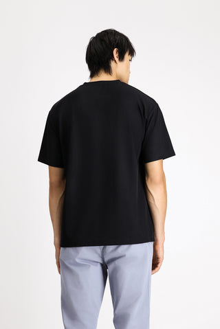  Siyah Bisiklet Yaka Oversize Likralı Tişört