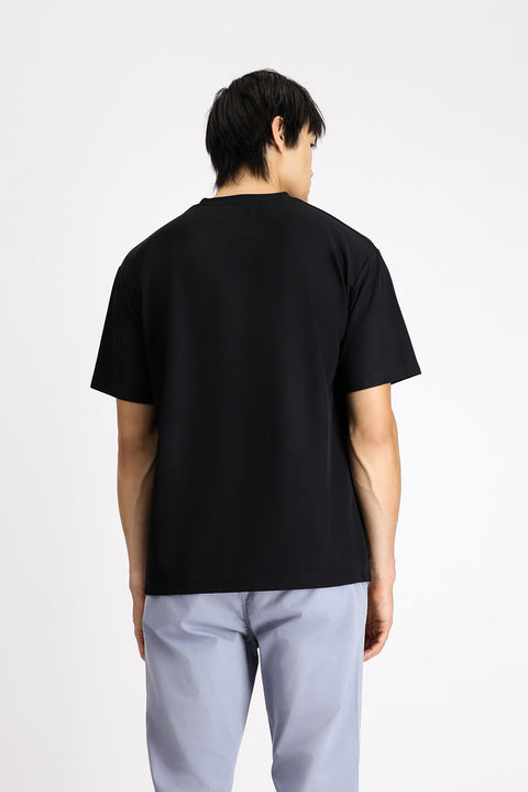 Siyah Bisiklet Yaka Oversize Likralı Tişört