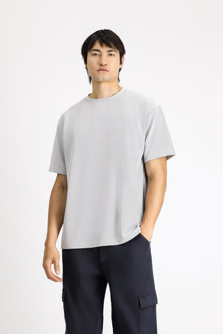  Orta Gri Bisiklet Yaka Oversize Likralı Tişört