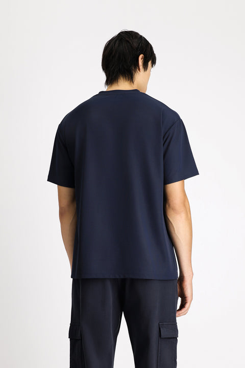 Koyu Lacivert Bisiklet Yaka Oversize Likralı Tişört