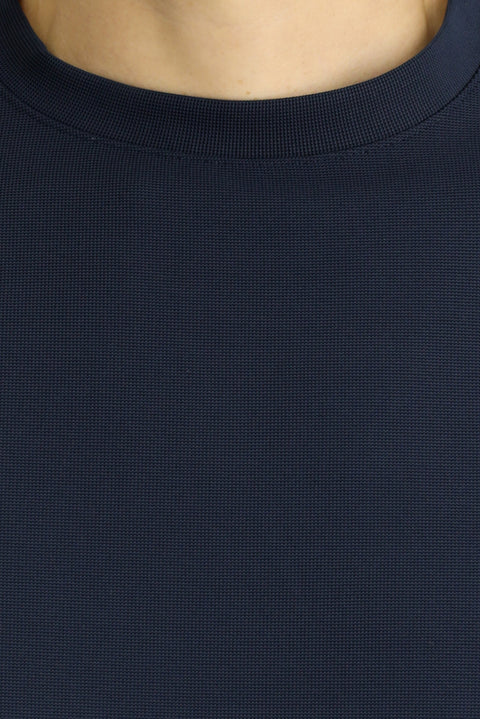 Koyu Lacivert Bisiklet Yaka Oversize Likralı Tişört