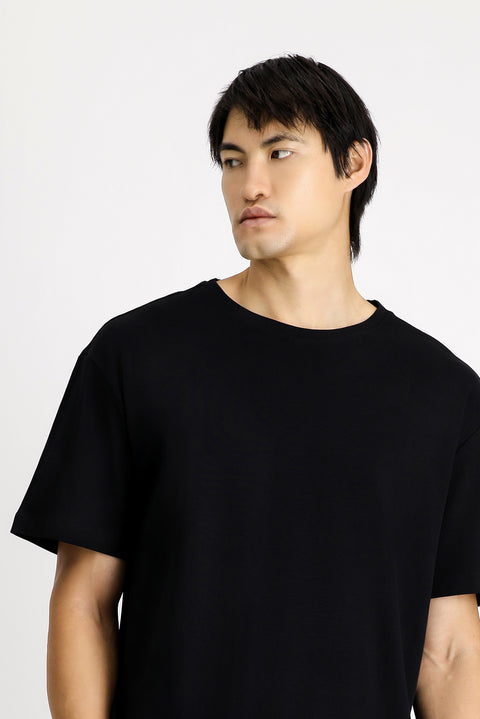 Siyah Bisiklet Yaka Oversize Pamuk Tişört