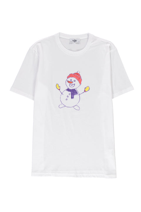 Beyaz SOBE Vakfı Bisiklet Yaka Regular Fit Kardan Adam Pamuk Tişört