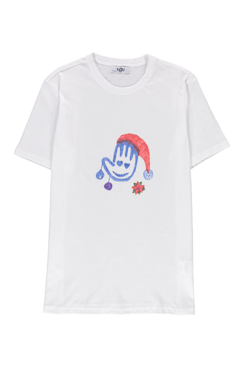 Beyaz SOBE Vakfı Bisiklet Yaka Regular Fit Şapkalı SOBE Logolu El Pamuk Tişört