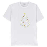 Beyaz SOBE Vakfı Bisiklet Yaka Regular Fit Yeşil Çizgili Yılbaşı Işığı Motifli Pamuk Tişört