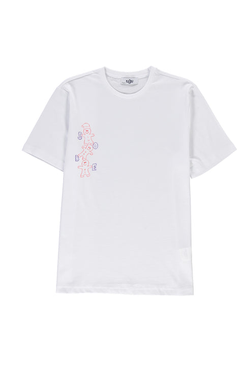 Beyaz SOBE Vakfı Bisiklet Yaka Regular Fit 3 Oyuncaklı Sobe Yazılı Pamuk Tişört