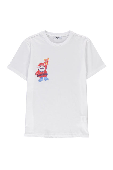 Beyaz SOBE Vakfı Bisiklet Yaka Regular Fit Noel Baba Pamuk Tişört