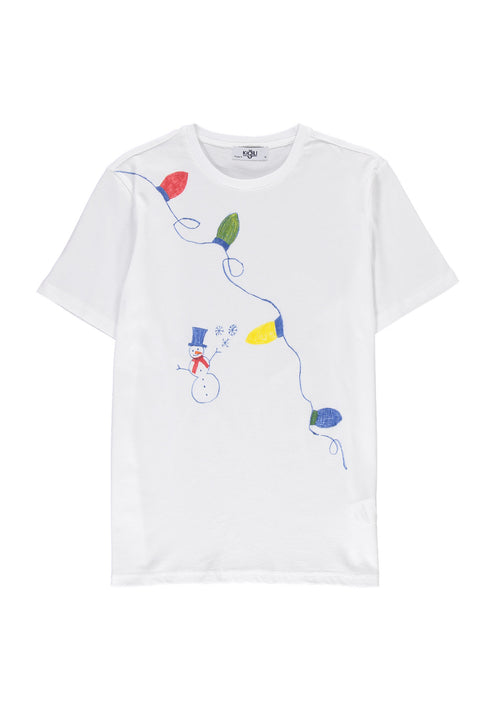 Beyaz SOBE Vakfı Bisiklet Yaka Regular Fit Işıklı Pamuk Tişört