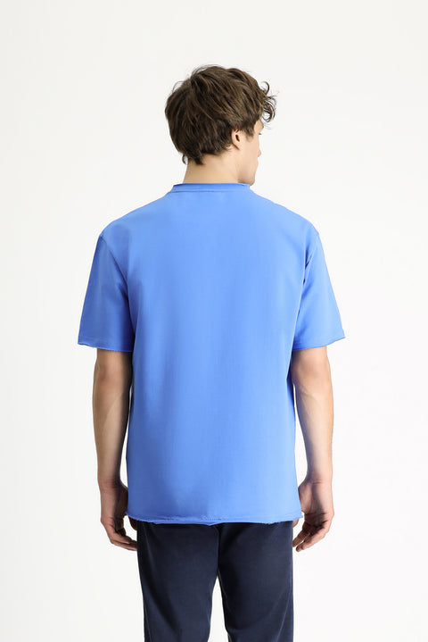 İndigo Bisiklet Yaka Oversize Baskılı Pamuk Tişört