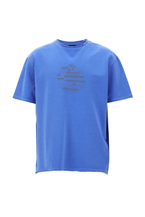 İndigo Bisiklet Yaka Oversize Baskılı Pamuk Tişört