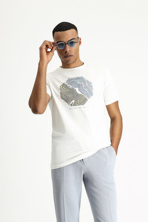 Off-white crew neck regular fit printed cotton t-shirt