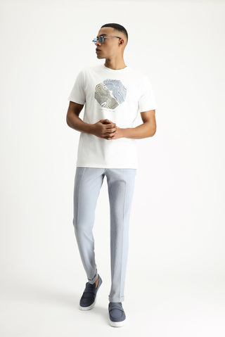  Ekru Bisiklet Yaka Regular Fit Baskılı Pamuk Tişört