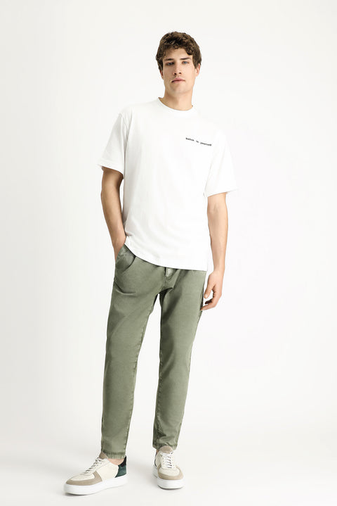 Beyaz Bisiklet Yaka Regular Fit Desenli Pamuk Tişört