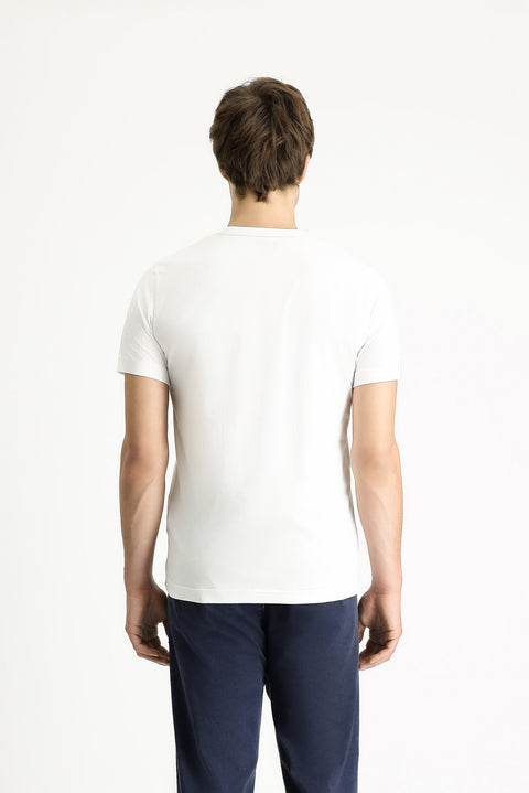 Beyaz Bisiklet Yaka Regular Fit Baskılı Pamuk Tişört