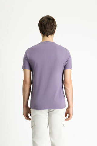  Açık Mor Bisiklet Yaka Regular Fit Baskılı Pamuk Tişört