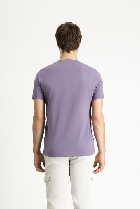 Açık Mor Bisiklet Yaka Regular Fit Baskılı Pamuk Tişört