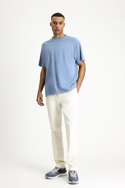 İndigo Bisiklet Yaka Oversize Baskılı Pamuk Tişört