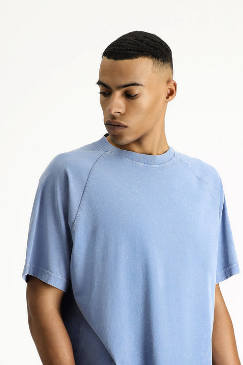 İndigo Bisiklet Yaka Oversize Baskılı Pamuk Tişört