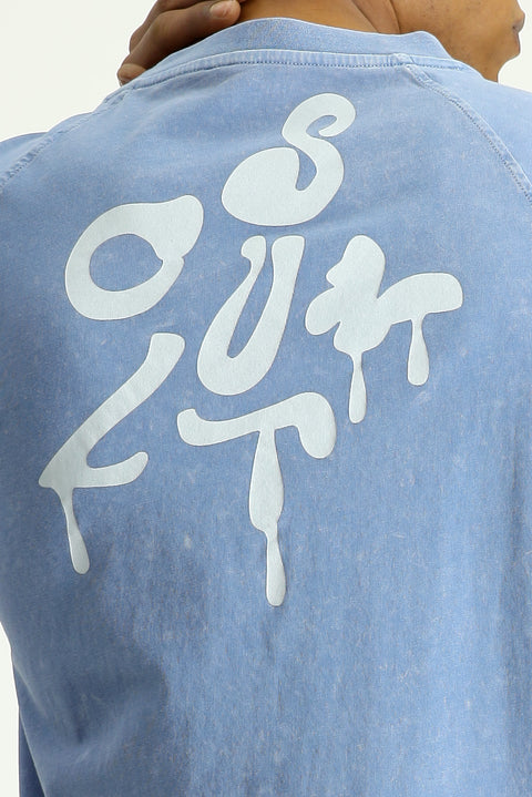 İndigo Bisiklet Yaka Oversize Baskılı Pamuk Tişört