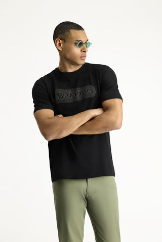  Siyah Bisiklet Yaka Regular Fit Baskılı Pamuklu Tişört