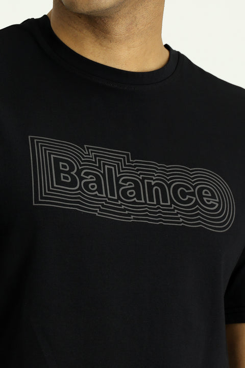 Siyah Bisiklet Yaka Regular Fit Baskılı Pamuklu Tişört