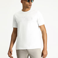 Beyaz Bisiklet Yaka Regular Fit Baskılı Pamuklu Tişört