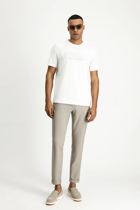 White Crew Neck Regular Fit Printed Cotton T-shirt