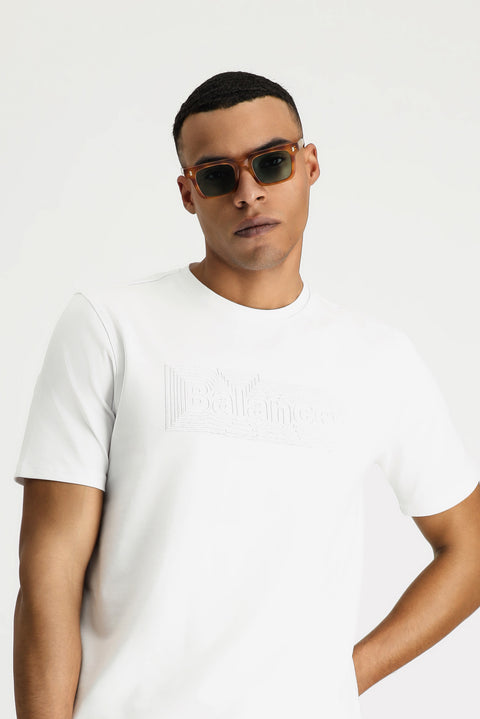 White Crew Neck Regular Fit Printed Cotton T-shirt